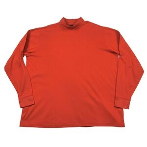 Lands End Mens XXLT Mock Neck Long Sleeve Shirt Red Orange Cotton 50-52 Tall